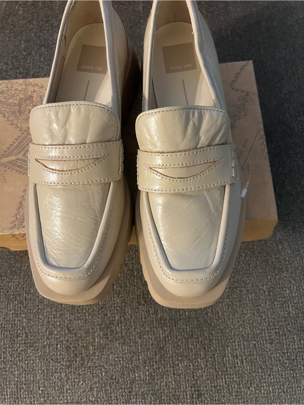 Dolce Vita Cream Leather Platform Penny Loafers